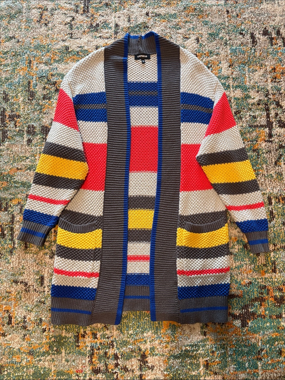 NWOT Express Colorful Striped Oversized Cardigan Sweater, Size XS